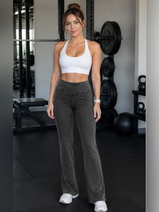 FP Movement by Free People Pants - FP Movement Acid Distressed Ribbed Wide Flare Raw Hem Yoga Pants